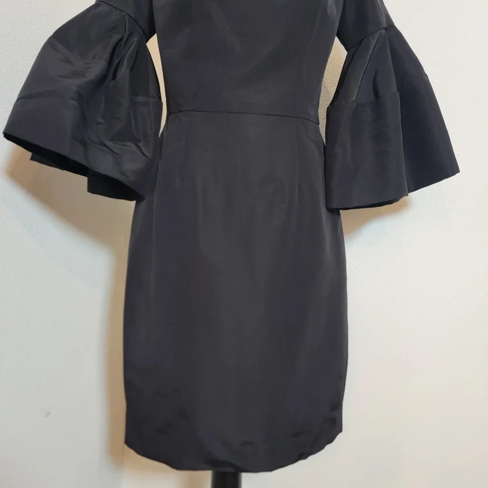 Carolina‎ Herrera Black Silk Lined Puff Balloon Bell Sleeve Knee Length USA Sz 8